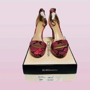BCBGeneration Nallah Two Piece Platform High Heel Dress Sandal Viva Pink Snake